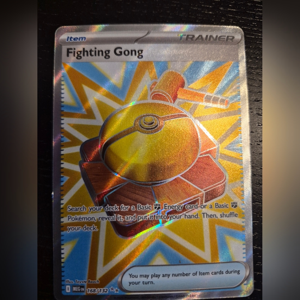 Pokemon Fighting Gong Holographic Yellow Gold Blue Trainer Card